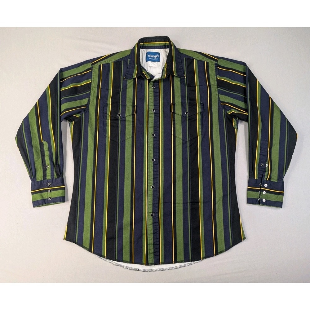 Vintage Wrangler Brushpopper Shirt Mens Large Striped Pearl Snap Western MB1035M